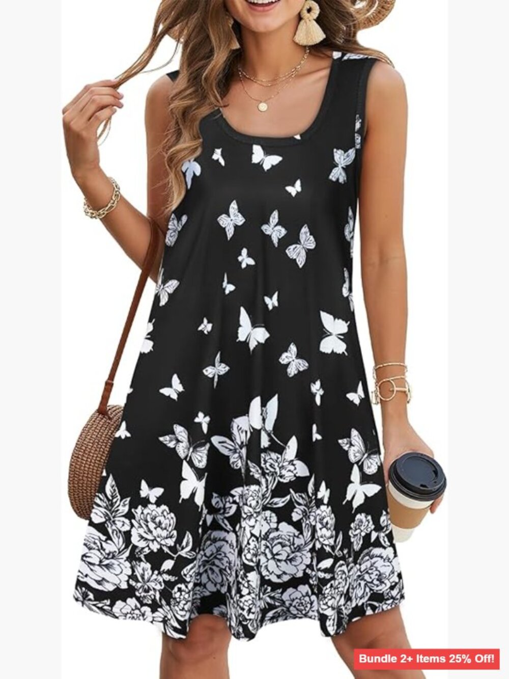 Floral Boho Summer Dress Sleeveless Casual Swing Tank with Pockets